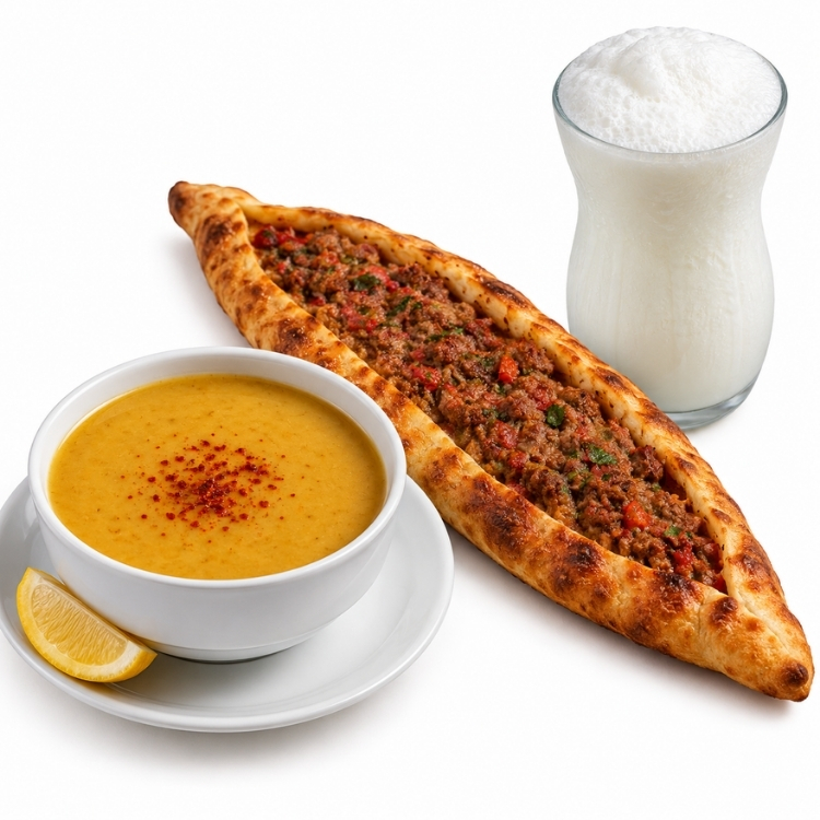Menü 1 – Mercimek Çorbalı Kıymalı Pide Menüsü